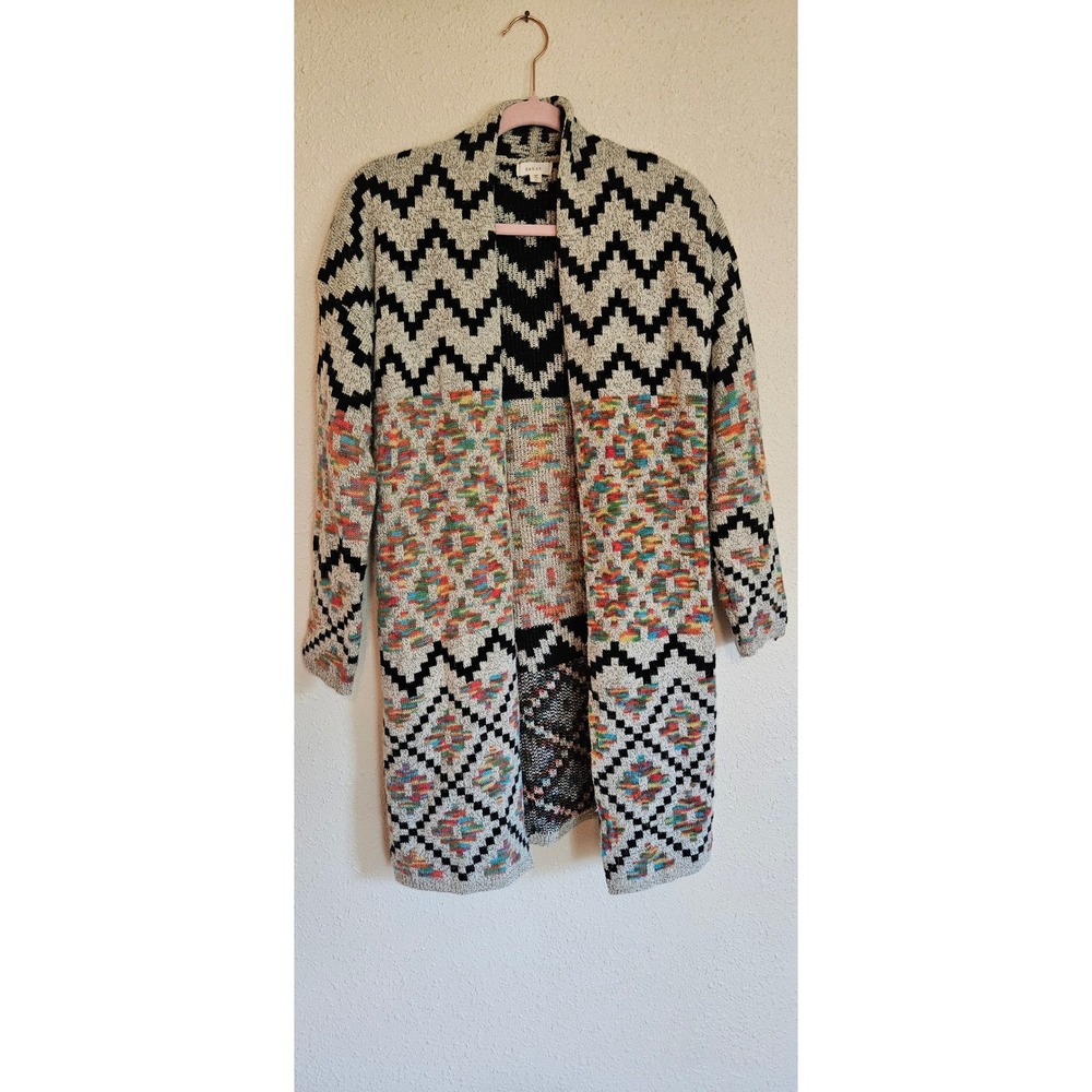 Debut Womens Geometric Jacquard Open Front Cardigan Multicolor Chevron C10080 M